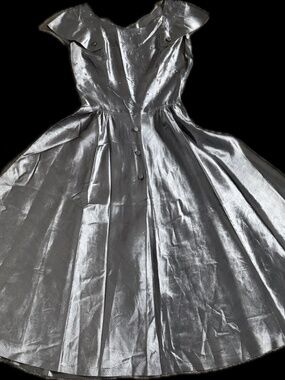 Vintage 1950s Doris Dodson Juniors Cocktail Dress Silver Rhinestone Full Skirt